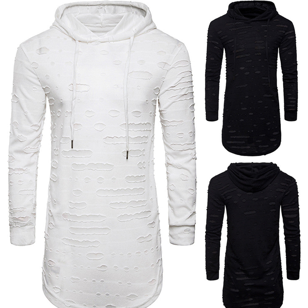 Men's Fashion  Hoodie Hole Long Sleeve T Shirt Casual Top Blouse