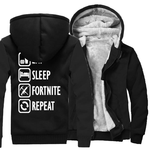 Eat Sleep Fortnite Repeat hooded hoodies Fortnite harajuku sweatshirts men coats 2018 winter wool liner man's jacket thicken pp