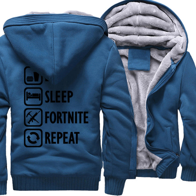 Eat Sleep Fortnite Repeat hooded hoodies Fortnite harajuku sweatshirts men coats 2018 winter wool liner man's jacket thicken pp