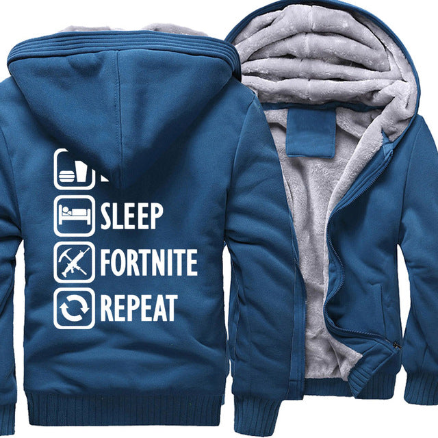 Eat Sleep Fortnite Repeat hooded hoodies Fortnite harajuku sweatshirts men coats 2018 winter wool liner man's jacket thicken pp