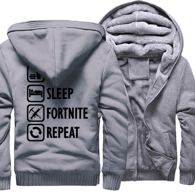 Eat Sleep Fortnite Repeat hooded hoodies Fortnite harajuku sweatshirts men coats 2018 winter wool liner man's jacket thicken pp