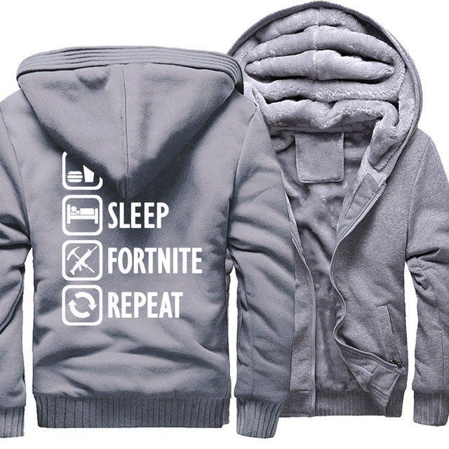 Eat Sleep Fortnite Repeat hooded hoodies Fortnite harajuku sweatshirts men coats 2018 winter wool liner man's jacket thicken pp