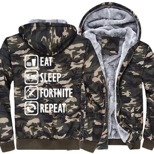 Eat Sleep Fortnite Repeat hooded hoodies Fortnite harajuku sweatshirts men coats 2018 winter wool liner man's jacket thicken pp