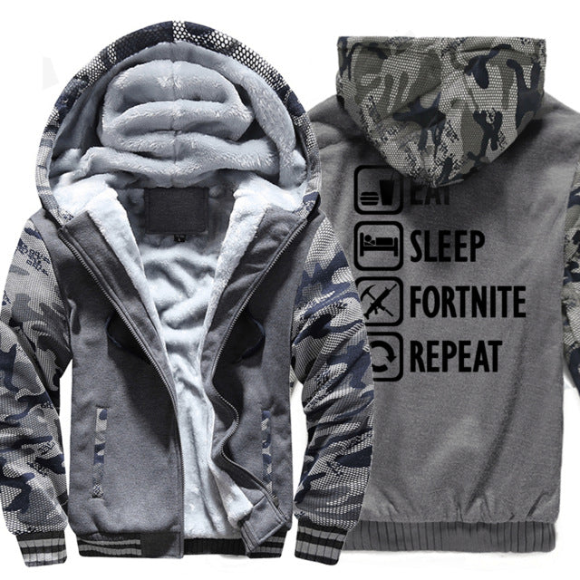 Eat Sleep Fortnite Repeat hooded hoodies Fortnite harajuku sweatshirts men coats 2018 winter wool liner man's jacket thicken pp