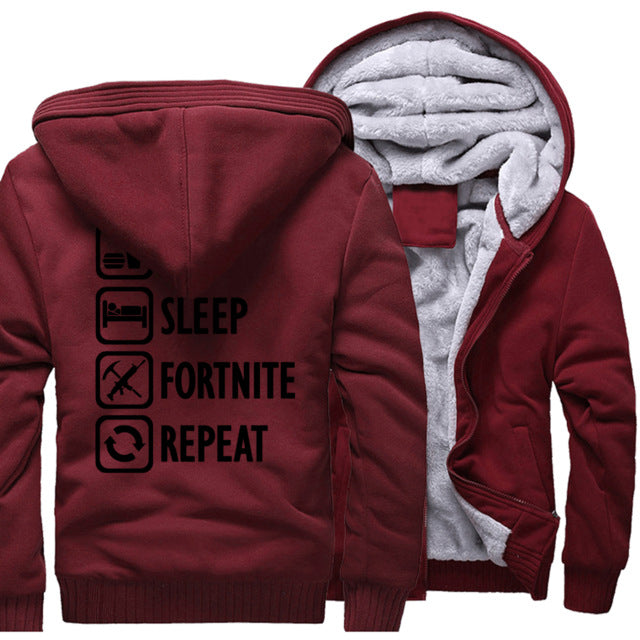 Eat Sleep Fortnite Repeat hooded hoodies Fortnite harajuku sweatshirts men coats 2018 winter wool liner man's jacket thicken pp