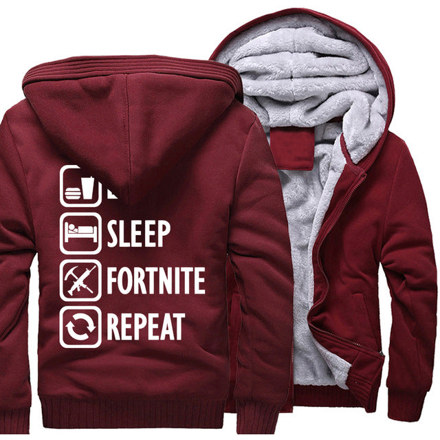 Eat Sleep Fortnite Repeat hooded hoodies Fortnite harajuku sweatshirts men coats 2018 winter wool liner man's jacket thicken pp