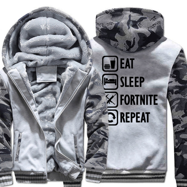 Eat Sleep Fortnite Repeat hooded hoodies Fortnite harajuku sweatshirts men coats 2018 winter wool liner man's jacket thicken pp