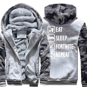 Eat Sleep Fortnite Repeat hooded hoodies Fortnite harajuku sweatshirts men coats 2018 winter wool liner man's jacket thicken pp