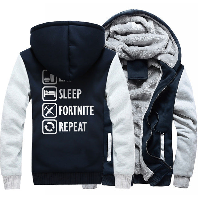 Eat Sleep Fortnite Repeat hooded hoodies Fortnite harajuku sweatshirts men coats 2018 winter wool liner man's jacket thicken pp