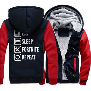 Eat Sleep Fortnite Repeat hooded hoodies Fortnite harajuku sweatshirts men coats 2018 winter wool liner man's jacket thicken pp