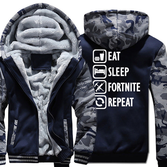 Eat Sleep Fortnite Repeat hooded hoodies Fortnite harajuku sweatshirts men coats 2018 winter wool liner man's jacket thicken pp